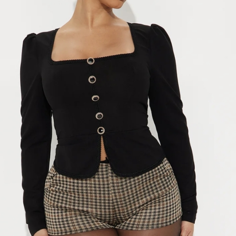 Fashion Nova High Waist Plaid Shorts - Black and Brown - Picture 3 of 7
